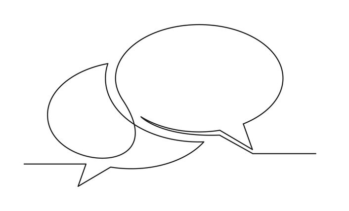 Persönliches Kennenlernen Sprechblasen in Linienkunst als Symbol für einen persönlichen Austausch.